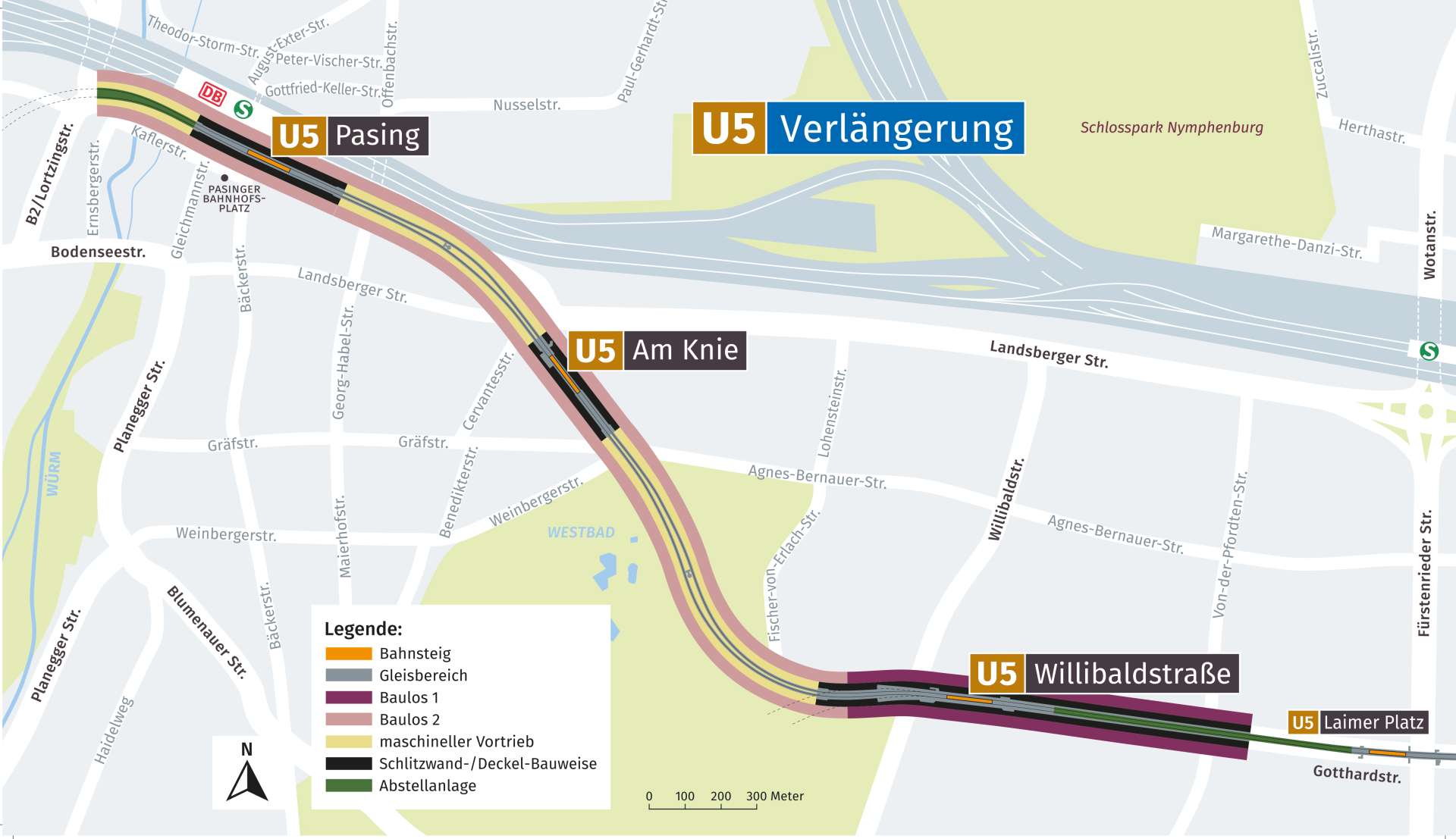 Streckenverlauf U5 Verlängerung, Lageplan: Baureferat