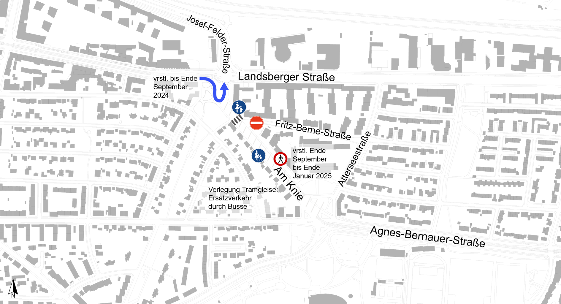 Bauarbeiten U5 Verlängerung, Verkehrsphasen Am Knie, August/September 2024