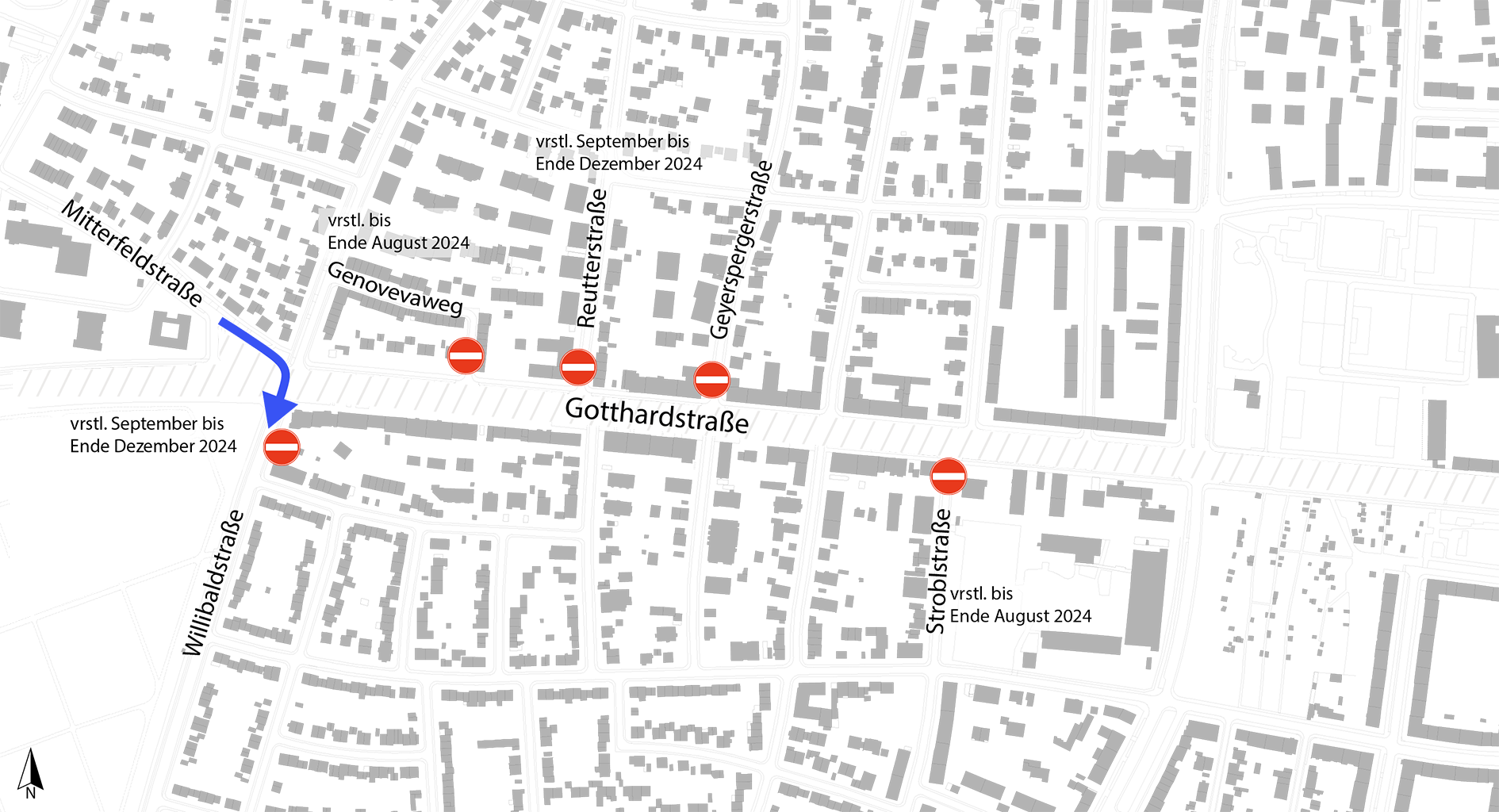 Bauarbeiten U5 Verlängerung, Verkehrsphasen Gotthardstraße, August/September 2024