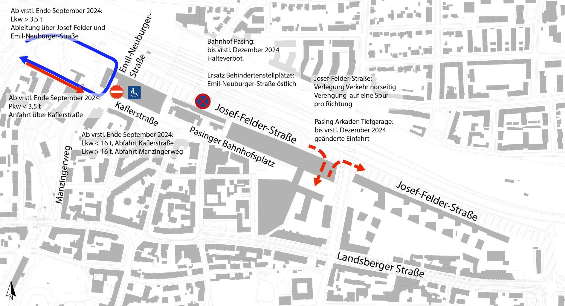 Bauarbeiten U5 Verlängerung, Verkehrsphasen Pasing, August/September 2024