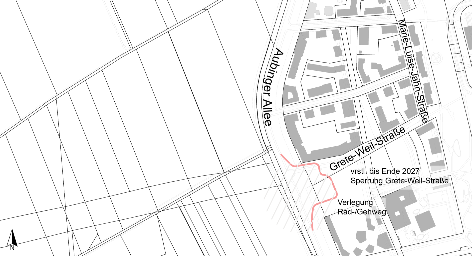 Bauarbeiten U5 Verlängerung, Verkehrphasen VHM Freiham, August/September 2024